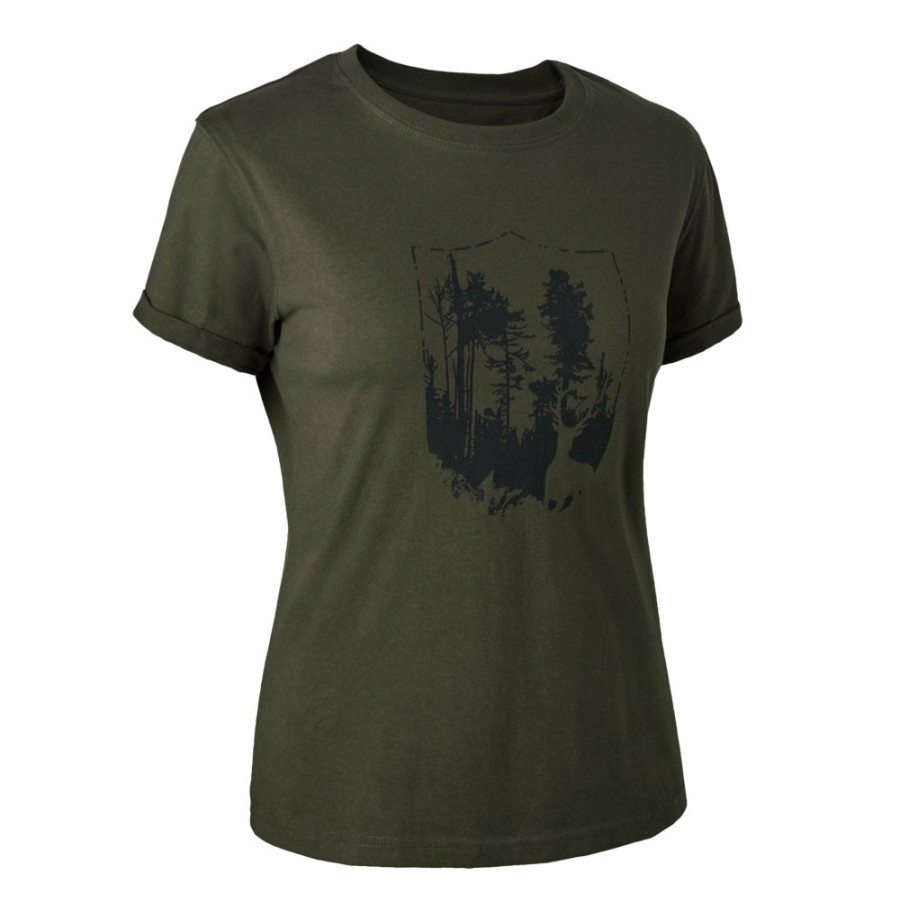 Women Deerhunter | Lady T-Shirt With Shield Bark Green