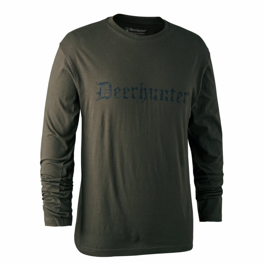 Men Deerhunter | Logo T-Shirt With Long Sleeves Bark Green