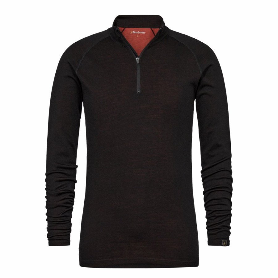 Men Deerhunter | Quinn Merino -Zip Undershirt Black Oak