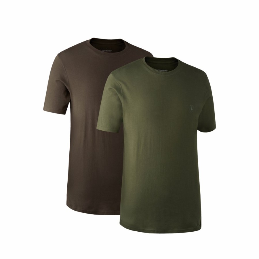 Men Deerhunter | T-Shirt 2-Pack Green/Brown Leaf