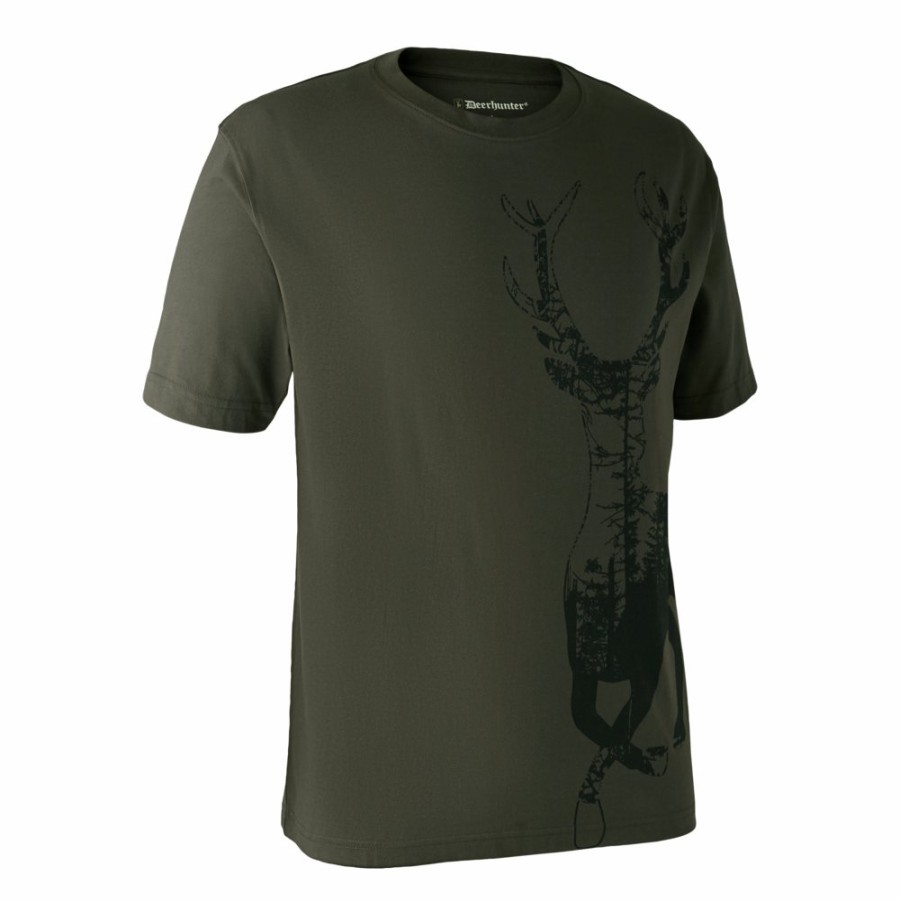 Men Deerhunter | T-Shirt With Deer Bark Green